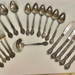 Normandy Rose Stainless Steel (21) Knives Spoons Fork Gravy Ladle Serving Spoons